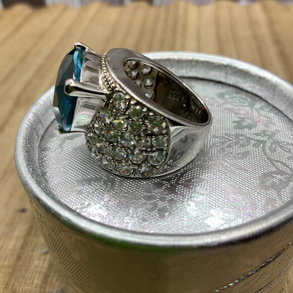 Real Collectibles by Adrienne 925 Faux Blue Topaz Crystals Ring Size 5.25 - Picture 7 of 7
